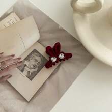 復古毛絨頭髮夾，兔耳朵和鑽石裝飾，適用於女士齊瀏海髮型，側面髮夾，2024秋/冬 - 彩色 - 查看 9