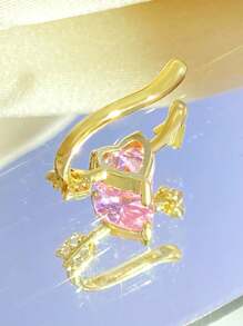 1 件箭形心形方晶锆石装饰夹式耳环，适合女性日常佩戴情人节、妈妈、母亲、母亲节、礼物