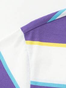 Balabala Children's Base Layer T-Shirt, Kids' Short-Sleeve Cotton Top, 2024 New Collection, Striped Summer Wear - Purple - View 8