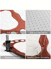 1pc Super Absorbent & Non-Slip Bath Mat, Easy To Clean Pebbles Print Bathroom Mat, Cute Foot Shaped Memory Foam Area Rug - Coffee Brown - View 8