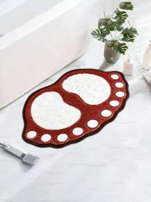 1pc Super Absorbent & Non-Slip Bath Mat, Easy To Clean Pebbles Print Bathroom Mat, Cute Foot Shaped Memory Foam Area Rug - Coffee Brown - View 6