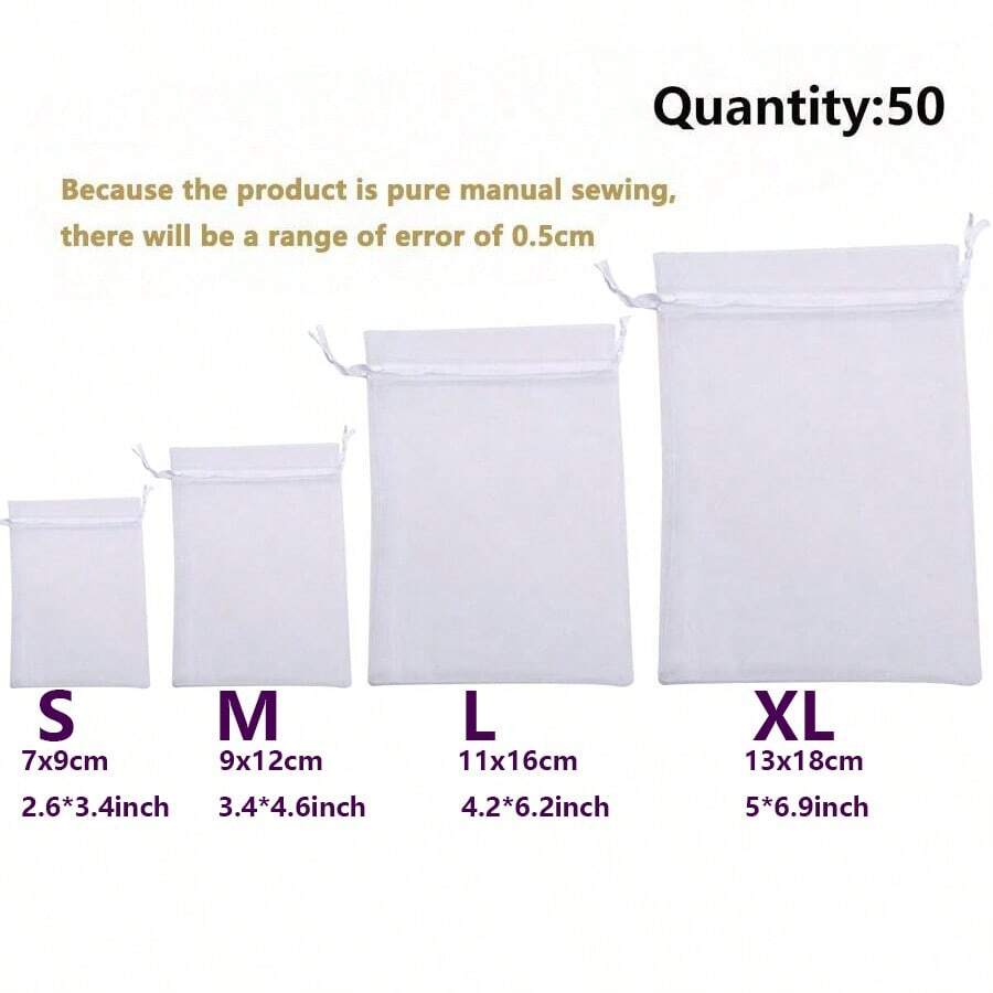 50pcs Organza Gift Bags, Jewelry Pouches, Mesh Drawstring Bags, Wedding