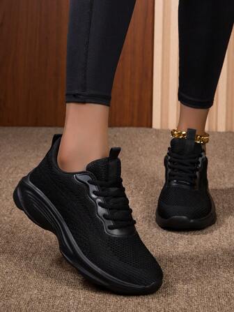 1pair Women's Black Breathable Outdoor Running Shoes, Anti-Slippery, Durable, Perfect For Hiking