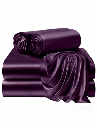 4pcs Solid Color Bed Sheet Set (1 Bed Sheet, 1 Fitted Sheet, 2 Pillowcases, No Filling) For Bedroom