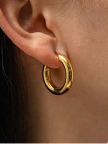 Stainless Steel Golden Hoop Earrings, Fashionable Minimalist Titanium Steel Stud Earrings For Women