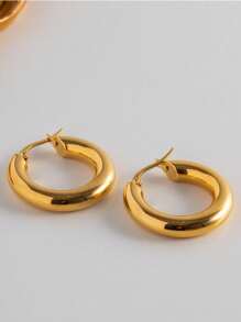 Stainless Steel Golden Hoop Earrings, Fashionable Minimalist Titanium Steel Stud Earrings For Women