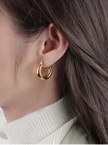 Stainless Steel Golden Hoop Earrings, Fashionable Minimalist Titanium Steel Stud Earrings For Women