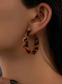 1pair Fashionable Street Style Leopard Print Round Shaped Dangle Earrings For Women, Great For Daily Wear, Parties, Festivals, And As Gifts For Wife - Black - View 6
