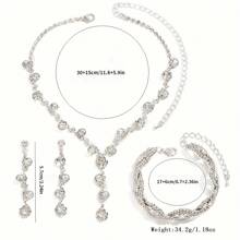 1pc Necklace + 1pair Earrings + 1pc Bracelet Fashionable Luxurious Rhinestone Claw Chain Welding Rhinestone Necklace Earrings Bracelet Bridal Jewelry Set - Silver - View 4