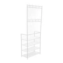 LIVINGANDHOME Living And Home 4 Tier Shoe Rack With Hat Rack Coat Stand,Shoes Storage Organizer,Freestanding Space-Saving Coat Rack Hanger With Shoe Storage Shelf For Living Room/Bedroom/Entryway/Hallway - White - View 10