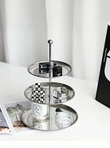1 pieza Estante de almacenamiento de acero inoxidable de varios niveles, de estilo simple y elegante, para exhibir ornamentos/bandeja de almacenamiento de escritorio para frutas/bocadillos - Plateado - Ver 12