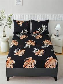 (2-3)Bộ chăn ga gối đệm in hình, 1 ga trải giường & 2 vỏ gối (Chiều cao tấm 30 cm) - Lá Vịnh Rùa-Đen - Xem 1