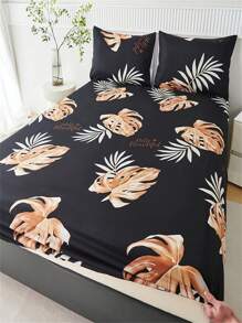 (2-3)Bộ chăn ga gối đệm in hình, 1 ga trải giường & 2 vỏ gối (Chiều cao tấm 30 cm) - Lá Vịnh Rùa-Đen - Xem 7