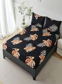 (2-3)Bộ chăn ga gối đệm in hình, 1 ga trải giường & 2 vỏ gối (Chiều cao tấm 30 cm) - Lá Vịnh Rùa-Đen - Xem 4