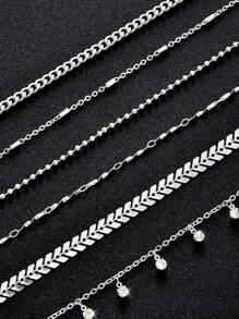 6 cái/bộ Đúng mốt Đơn giản Đồ treo Của phụ nữ Pha lê Chuỗi Đa nguyên tố Trang trí Tông màu bạc vòng chân , Thích hợp Đối với Hằng ngày , Buổi tiệc , bờ biển Và Đi du lịch , Qủa tặng Dành cho Cô gái - Mẫu bạc - Xem 2