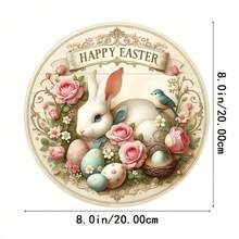 1 件圆形木制标牌，复活节兔子欢迎标牌：圆形木制彩蛋和兔子装饰，适用于门、墙、室内和室外庆祝活动，8*8 英寸，绳子仅供展示，款式随机 - 多色5 - 查看 2