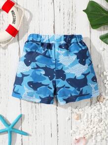 Baby Boys' Shark Printed Square Leg Swimsuit For Summer Holiday
