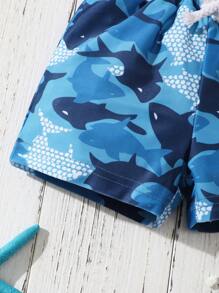Baby Boys' Shark Printed Square Leg Swimsuit For Summer Holiday
