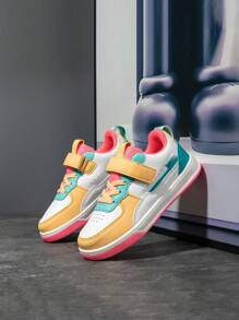 1pair Kids' Sport Shoes, Breathable, Elastic, Soft, Shock-Absorbing, Quick-Dry, Lightweight, Water-Resistant, -Resistant, Wear-Resistant, Splice Genuine Leather Upper, Boy & Girl Casual Street Style, Suitable For Running, Walking, Campus Style
