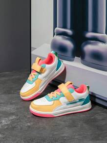 1pair Kids' Sport Shoes, Breathable, Elastic, Soft, Shock-Absorbing, Quick-Dry, Lightweight, Water-Resistant, -Resistant, Wear-Resistant, Splice Genuine Leather Upper, Boy & Girl Casual Street Style, Suitable For Running, Walking, Campus Style
