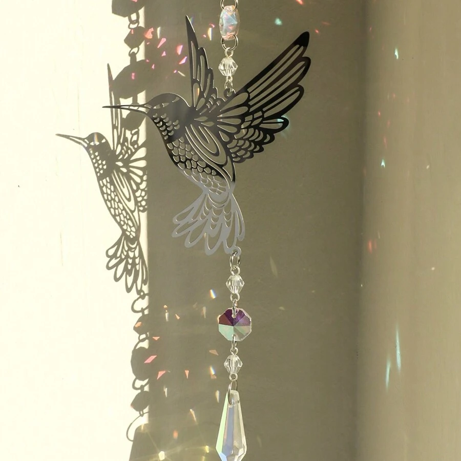 1 Peça Captador De Sol De Cristal Beija-flor, Móvel Pendente De Prisma Criador De Arco-íris Interior Para Jardim, Sala De Estar, Lembranças De Casamento, Presente Para Amigos - Prata - Ver 1