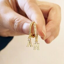 1入組時尚字母吊墜與裝飾耳環,節日送禮自用和送給家人朋友的禮物 - 金黃色 - 查看 3