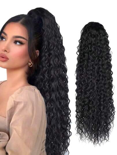22 Inch Long Curly Ponytail With Extended Heat-Resistant Synthetic Instant Clip Drawstring Ponytail Clipped In Ponytail Extension Hair Curly