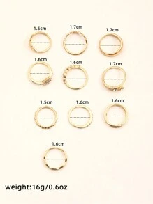 11pcs Gold Luxury Rhinestone Women's Alloy Ring Set Elegant Retro Jewelry Love Butterfly