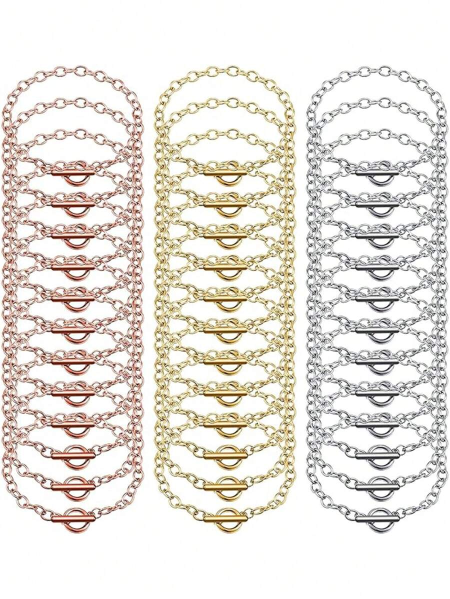 10入組不銹鋼ot型扣環鏈製手鍊,diy首飾製作,女式首飾材料,黃金、銀色和玫瑰金