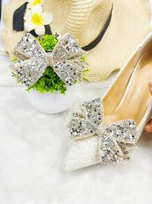 1 Pair Detachable Flower Shoe Clips With Full Rhinestone Double Layer Decoration, Suitable For High Heels And Sandals - Apricot - View 9