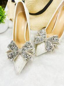 1 Pair Detachable Flower Shoe Clips With Full Rhinestone Double Layer Decoration, Suitable For High Heels And Sandals - Apricot - View 7