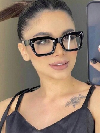 1 par de gafas de mujer de moda retro con montura cuadrada gruesa de plástico negro, elegantes y casuales, aptas para el uso diario y la escuela