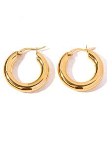 Stainless Steel Golden Hoop Earrings, Fashionable Minimalist Titanium Steel Stud Earrings For Women
