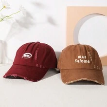 1頂嘻哈風棒球帽,字母刺繡,破損邊緣和彎曲帽檐,適合日常運動,男女情侶風格 - A - 查看 1