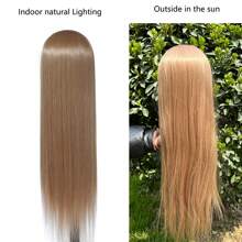 假人頭模型合成纖維髮型師訓練頭diy編織合成纖維接髮訓練假髮人頭造型美容師訓練頭美容娃娃頭,用於剪髮編織練習 - 棕色 - 查看 2