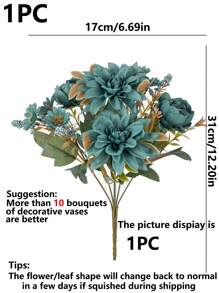 1/3/5PCS Artificial Flower, 6-Head Hydrangea, Hibiscus Rose Bouquet, Home, Bedroom, Vase, Decoration, Dining And Living Room Decorations, Wedding Decoration, Bride Holding Flower Materials, Valentine's Day, New Year Decoration, DIY Birthday Party Decoration Materials, Opening Season Campus Decorations