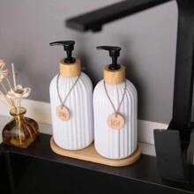GAONLY 2 件可再填充皂液器，带白色液体泵和托盘 - 方便的手动和洗洁精瓶，适用于浴室配件、收纳盒、家居装饰和家具家居浴室装饰秋季装饰返校 - 白色 - 查看 9