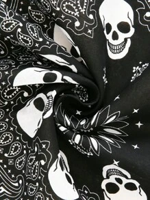 1 件个性化骷髅图案印花 50 平方围巾新款春秋女士头巾，多功能头巾，发带，头带非常适合装扮您的外观骷髅 - 黑色 - 查看 4