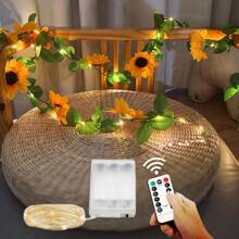 8種模式遠程控制30led仙女8.2ft向日葵藤串燈,人造常春藤藤蔓太陽能花之花環,適用於室內、室外、婚禮、牆壁、生日派對 - 黃色 - 查看 8