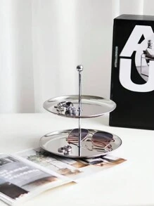 1 pieza Estante de almacenamiento de acero inoxidable de varios niveles, de estilo simple y elegante, para exhibir ornamentos/bandeja de almacenamiento de escritorio para frutas/bocadillos - Plateado - Ver 6