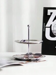 1 pieza Estante de almacenamiento de acero inoxidable de varios niveles, de estilo simple y elegante, para exhibir ornamentos/bandeja de almacenamiento de escritorio para frutas/bocadillos - Plateado - Ver 8