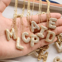 Cubic Zirconia Gold Plated  Bubble Alphabet Letter Necklace Monogram Necklace Balloon Initial Necklace Gifts For Women Girls