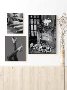 3pcs Modern Feminine Canvas Poster, Luxury Shiny Wall Art, Black And White Home Decoration, Ideal Gift For Living Room, Bedroom, Office, Hallway, Dining Room, Hotel Wall Decoration, Room Decoration, Modern Style Canvas Painting, Room Art, Printed Picture, Unframed Gifts Birthday Graduation