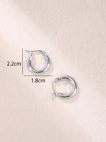 1pair Stainless Steel Mini Round Earrings - Silver - View 3