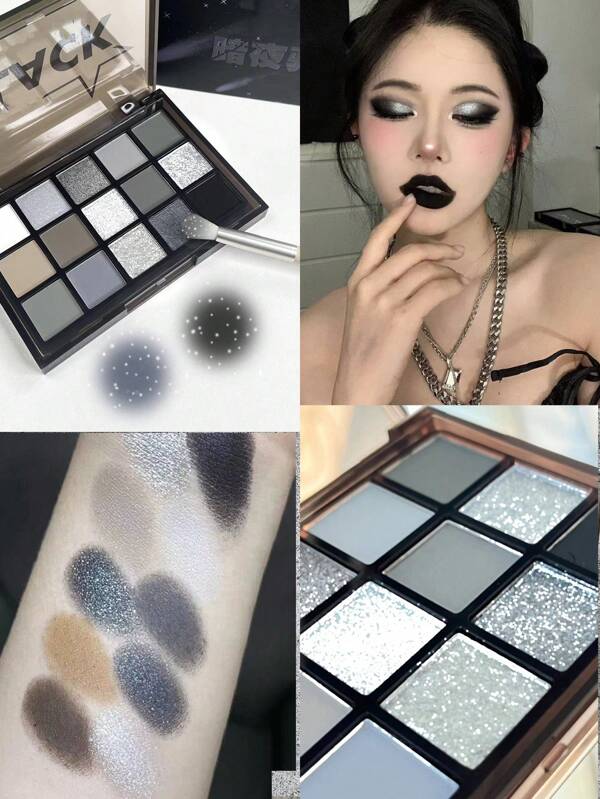 Palette De Fard À Paupières De 15 Couleurs, Look Smoky & Punk & Gothique