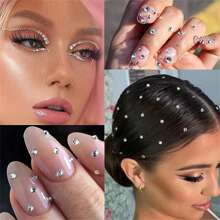 3pcs Crystal Rhinestone Stickers, Self-Adhesive Shimmering Hair Jewelry Accessories, Face Gem Stickers For DIY Craft And Art Projects Of Various Festivals - Silver - View 2