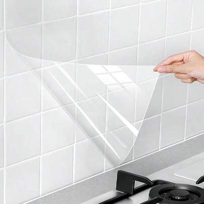 Clear Self-Adhesive Contact Paper, Protection For Kitchen Backsplash Tiles, Cabinets, Walls, And Shelves. Waterproof And Oil-Proof Peel And Stick Covering Wallpaper