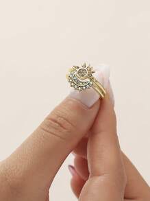 1 Cặp Nhẫn Đồng Xếp Chồng Thiết Kế Sáng Tạo Sang Trọng Phong Cách Châu Âu Và Châu Mỹ Đính Đá Mặt Trời Và Mặt Trăng Cho Nữ, Thích Hợp Cho Ngày Lễ Tình Nhân, Đám Cưới, Sinh Nhật, Tiệc Tùng Và Sử Dụng Hàng Ngày, Mẹ, Mẹ, Ngày Của Mẹ, Quà Tặng - vòng mặt trời và mặt trăng - Xem 7