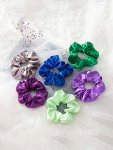 Randomly Colored Large Hair Loop, Smooth Satin Surface, French Elegant Scrunchie, Versatile Elastic Rubber Band Headwear Accessory For Women - Multicolor - View 6