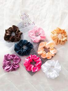 Randomly Colored Large Hair Loop, Smooth Satin Surface, French Elegant Scrunchie, Versatile Elastic Rubber Band Headwear Accessory For Women - Multicolor - View 4